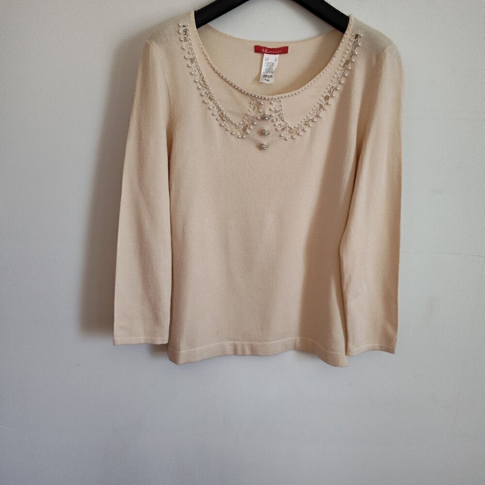 Ladies SZ S Anne Klein Ivory Beaded Sweater